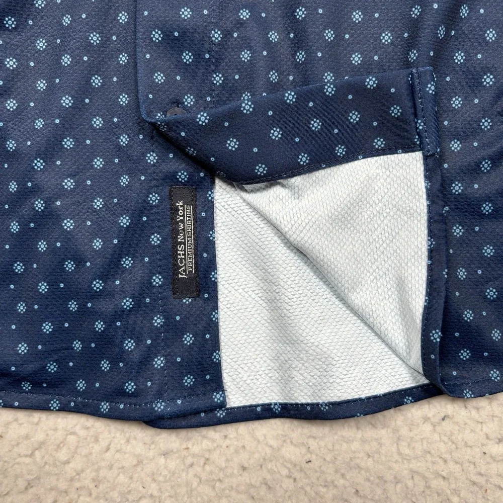 Jachs New York Button Shirt Mens L Blue Geometric Stretch Performance Short Slv